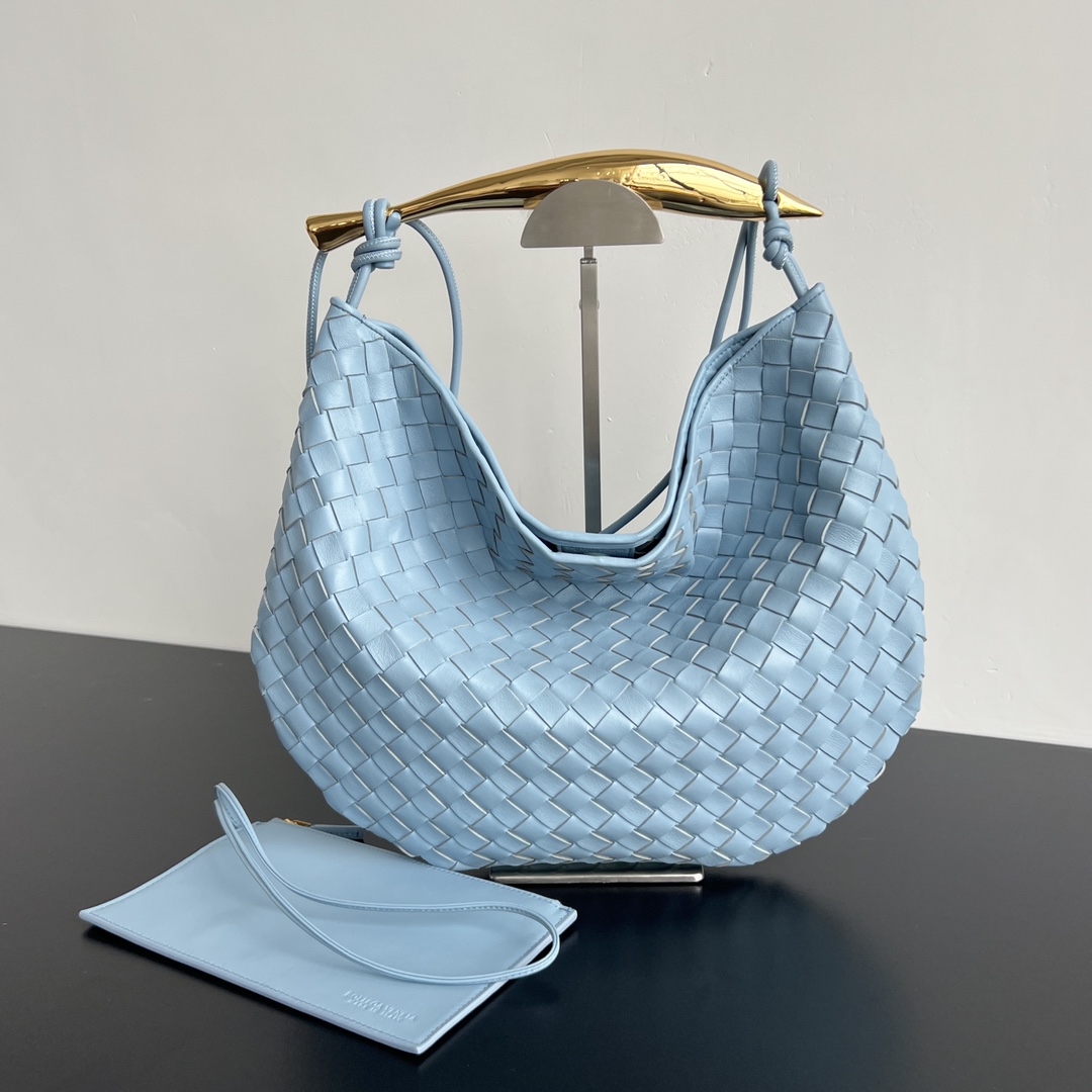 Medium Sardine Intrecciato Leather Shoulder Bag Light Blue